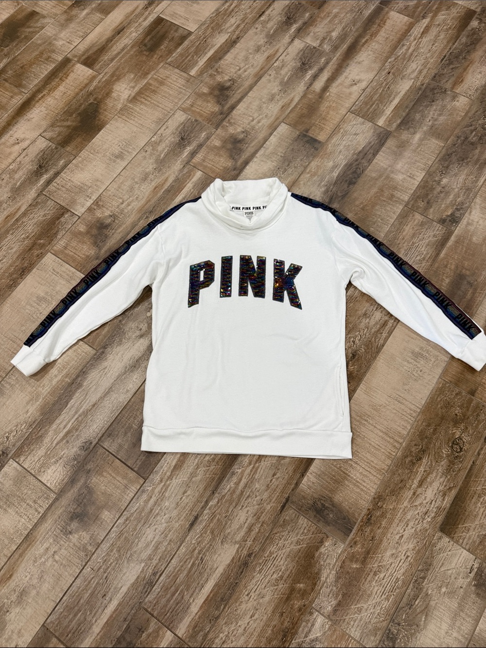 PINK Victoria's Secret White Logo Sweatshirt with Navy Accent